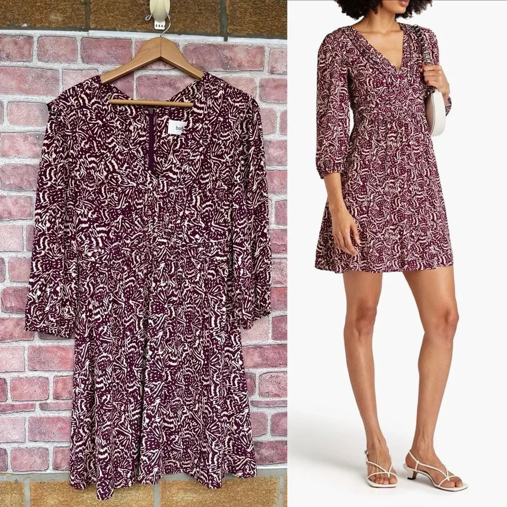 BA&SH Lia Pleated Printed Crepe mini dress size 6